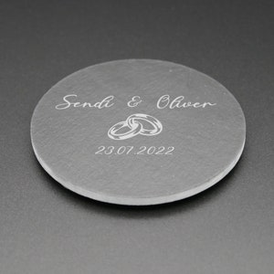 Schiefer Untersetzer personalisiert mit Namen und Datum 2er oder 4er Set mit Gravur zur Hochzeit oder Jahrestag Geschenkidee zur Trauung Bild 5