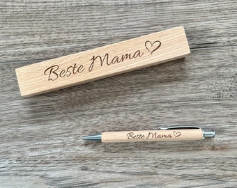 Holz Kugelschreiber mit Gravur in Holzschachtel - Beste Mama, Oma, Tante - gravierte Geschenkidee zum Geburtstag Muttertag