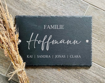 Türschild personalisiert "Familie" mit Gravur der Namen und des Nachnamen Namensschild Familie Türschild Haustür Schiefer 30x20cm