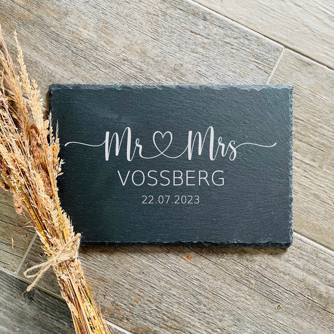 Wedding Name Plate mr & Mrs With Name and Date Engraved Slate Board