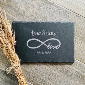 Wedding name plate "Endless" with name and date slate board with engraving decoration wedding gift personalized 30 x 20 cm