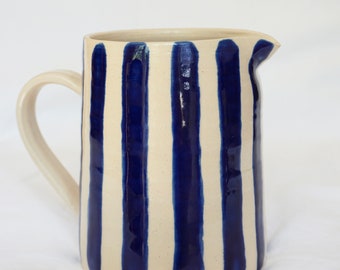 Seconds - Handmade ceramic jug with blue stripes