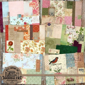 papel de diario basura imprimible medios mixtos, diario basura kits digitales victorianos Collage Paper Set 1, Junk Journal Digital, Printable Papers