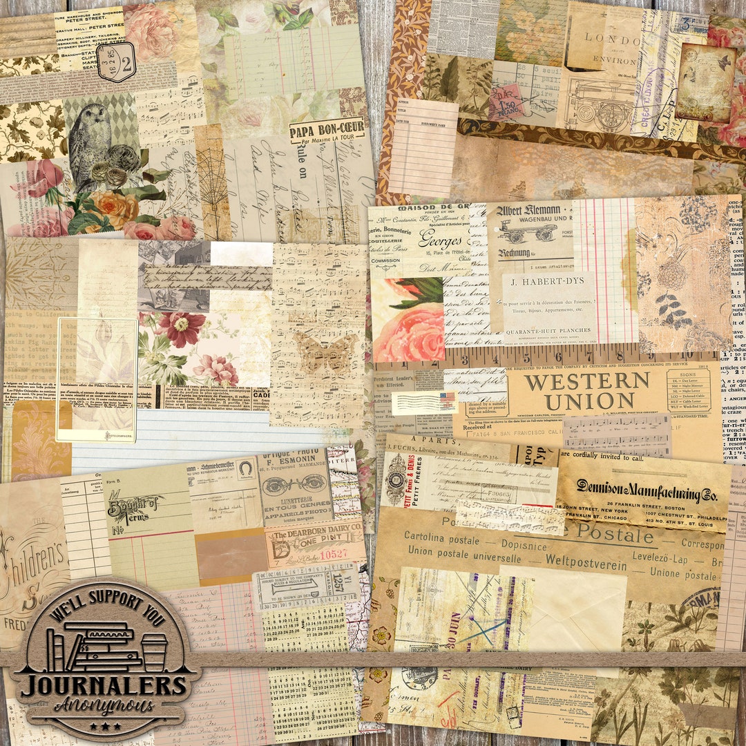 Printable Junk Journal Paper: Vintage Ephemera Collage Set (PDF & JPG ...