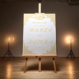 Gold Nikkah Welcome Sign | Custom Nikkah Ceremony Sign | Personalized Islamic Wedding Board | Elegant Muslim Wedding Decor | Digital Welcome