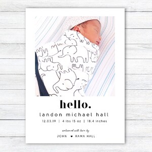 Simple Birth Announcement Photo Card | Birth Announcement | Photo Birth Announcement | New Baby Announcement | Hello Baby | Printable