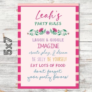 5x7 WellieWishers Party Rules Sign | WellieWishers Birthday | Party Rules Sign | Girl Birthday | Pink Party Sign | Printable | Floral Sign