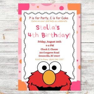 Pink Digital Birthday Invitation | Sesame Birthday | Kids Invitation | 1st Birthday Invitation | Girl Birthday | Elmo Invitation