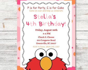 Pink Digital Birthday Invitation | Sesame Birthday | Kids Invitation | 1st Birthday Invitation | Girl Birthday | Elmo Invitation