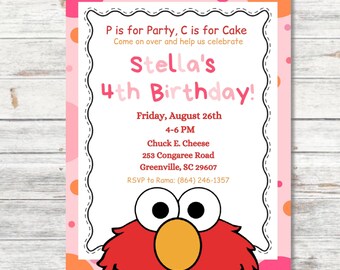 Pink Digital Birthday Invitation | Sesame Birthday | Kids Invitation | 1st Birthday Invitation | Girl Birthday | Elmo Invitation