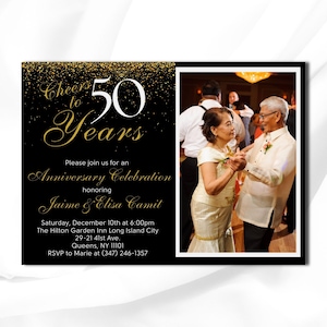 Golden Wedding Anniversary Photo Invitation | Golden Wedding Anniversary | 50th Wedding Anniversary | Black And Gold | Photo Evite