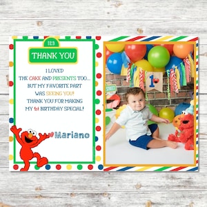 7x5 Colorful Sesame Thank You Card (w/ Photo) | Sesame Birthday | Red Monster Thank You | 1st Birthday Photo Thank You Card
