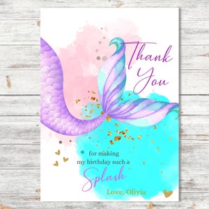 Under The Sea Thank You Card |  Mermaid Birthday | Purple and Blue | Thank You Card | Coordinating | Girl Birthday | Under The Sea