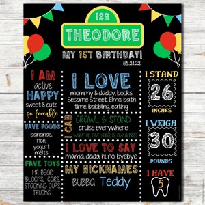 Chalkboard Sesame Milestone Board | Milestone Board | Black Milestone Board | 1st Birthday Milestone Board | Sesame Birthday | Printable