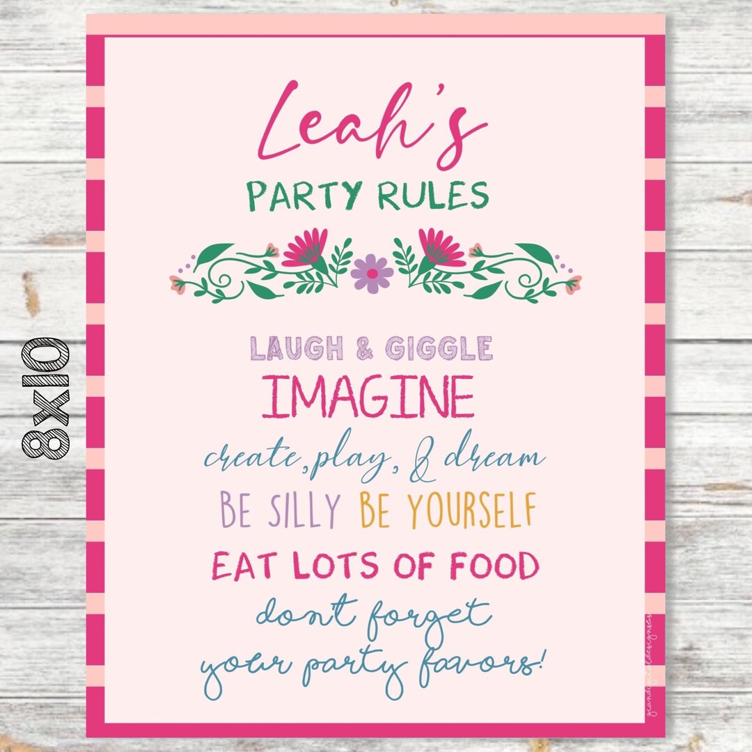 8x10 Welliewishers Party Rules Sign Welliewishers Birthday Etsy