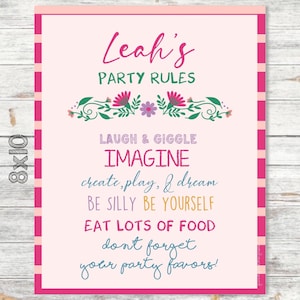 8x10 WellieWishers Party Rules Sign | WellieWishers Birthday | Party Rules Sign | Girl Birthday | Pink Party Sign | Printable | Floral Sign