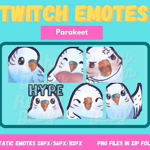 6 Cute Kawaii Chibi Parakeet Twitch Emotes| Bit Badges |Discord Youtube Nitro |Animal Emoji |Subscriber Sub |Funny Budgie