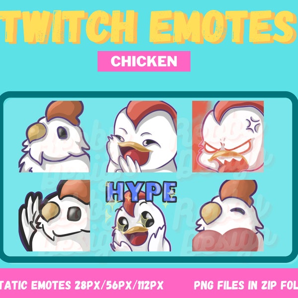 6 Cute Kawaii Chibi Chicken Twitch | Bit Badges |Discord Youtube Nitro Emotes |Animal Emoji |Subscriber Sub |Funny Chicken