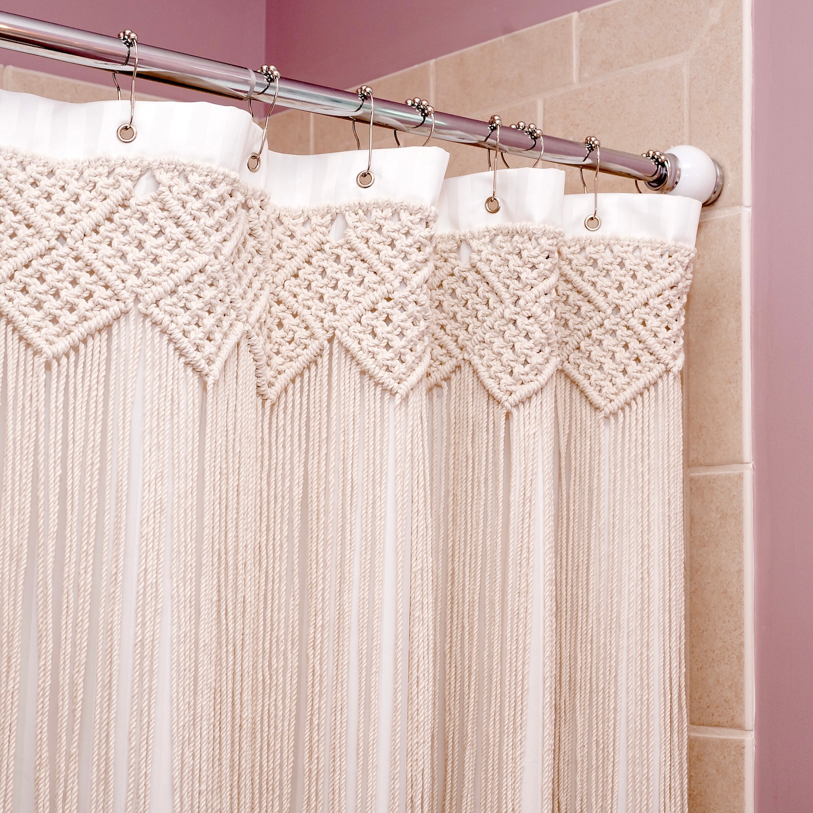 Macrame Shower Curtain White Boho Shower Curtain With Etsy