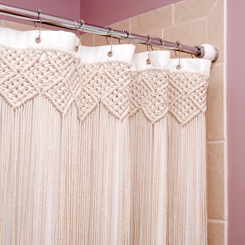 Macrame Shower Curtain White Boho Shower Curtain With Etsy