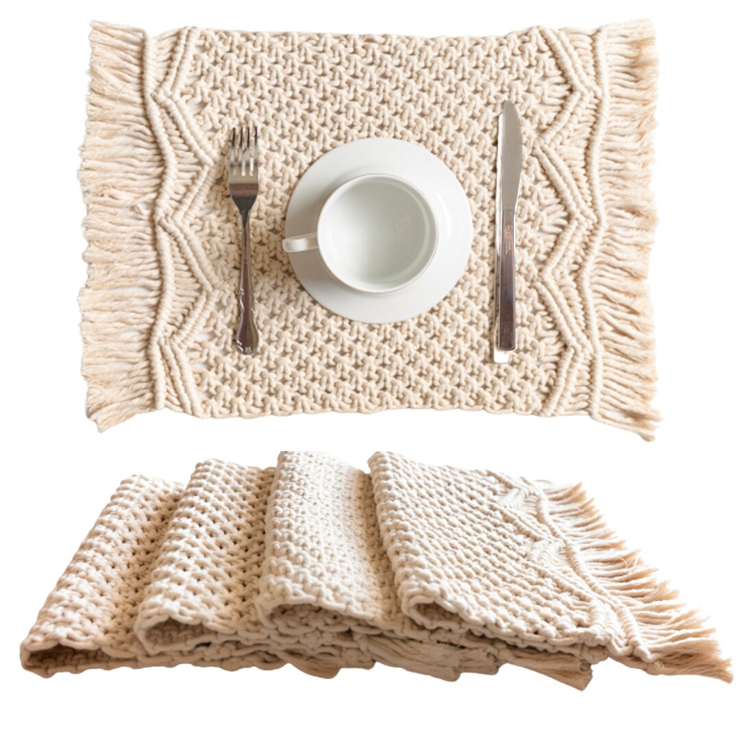 Macrame Placemats Set of 4 Handmade Cotton Woven Boho Placemats Fringe