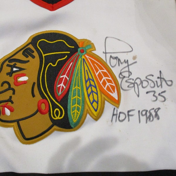 Tony Esposito Signed Autograph Chicago Blackhawks Vintage Dureen Youth Jersey