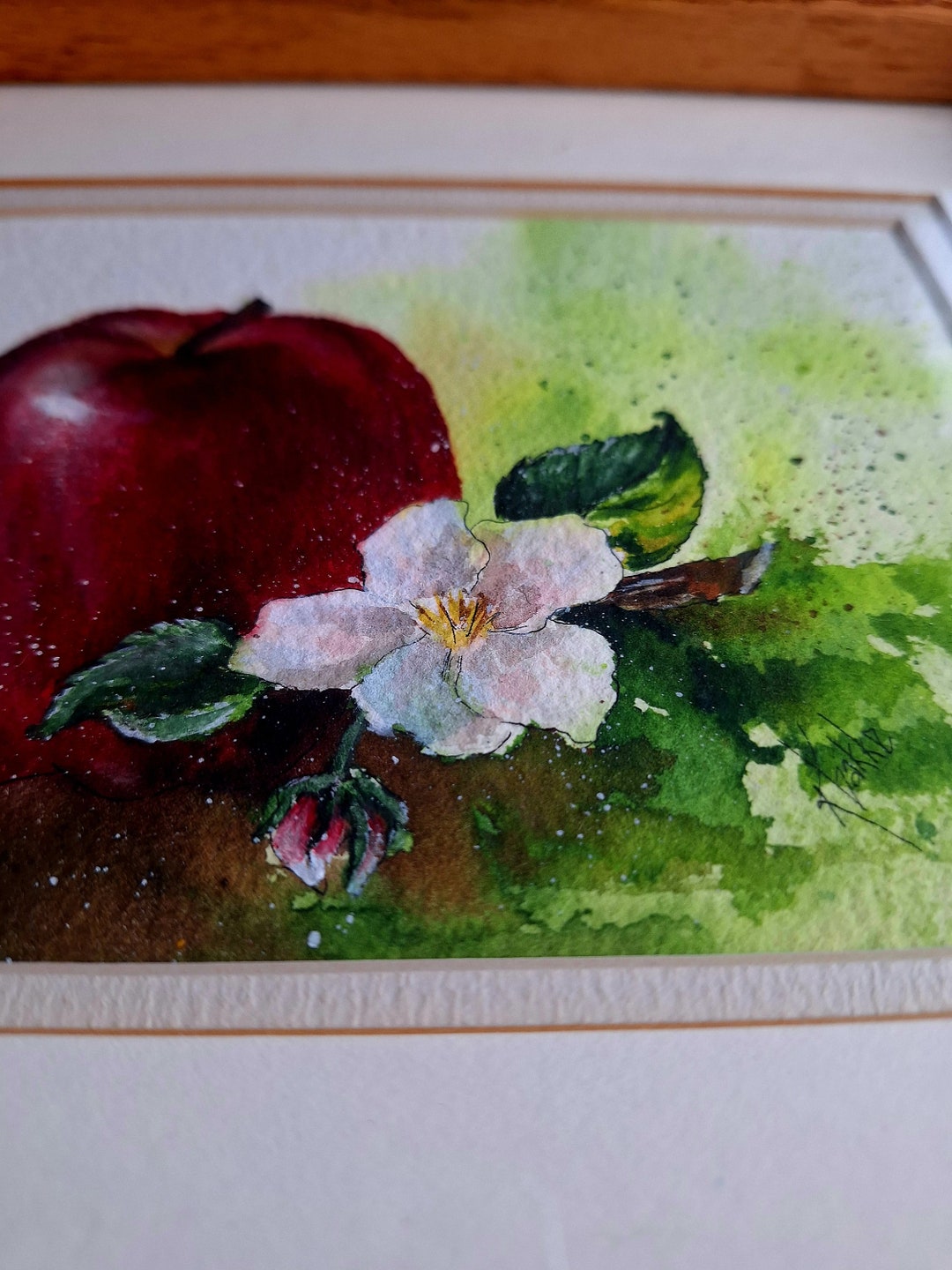 Vintage Original Watercolor Painting Apple With Apple Blossom ...