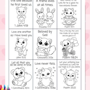 Scripture Valentine Cards to Color | Christian Classroom Printable Valentines | Digital Download