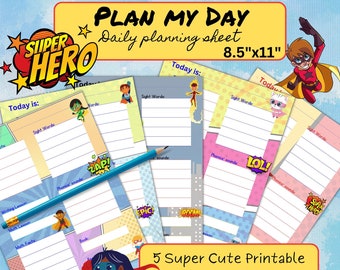 Printable Plan My Day Printable Planning Sheets for Early Elementary for super hero kids