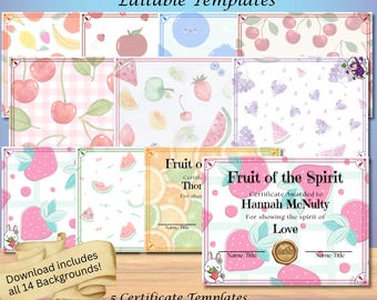 Fruit of the Spirit Award Canva Templates, Christian Character Certificate Instant Digital Download, Editable using Canva