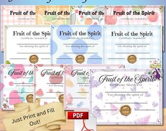 Fruit of the Spirit Printable Certificates | Instant Download Christian Character Award PDF | Homeschool and Private School