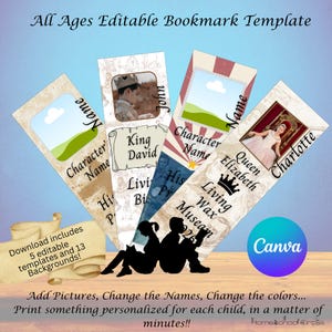 Editable Living History Bookmark Canva Template, Instant Download Printable Student Biography, History Presentation Keepsake, Homeschool