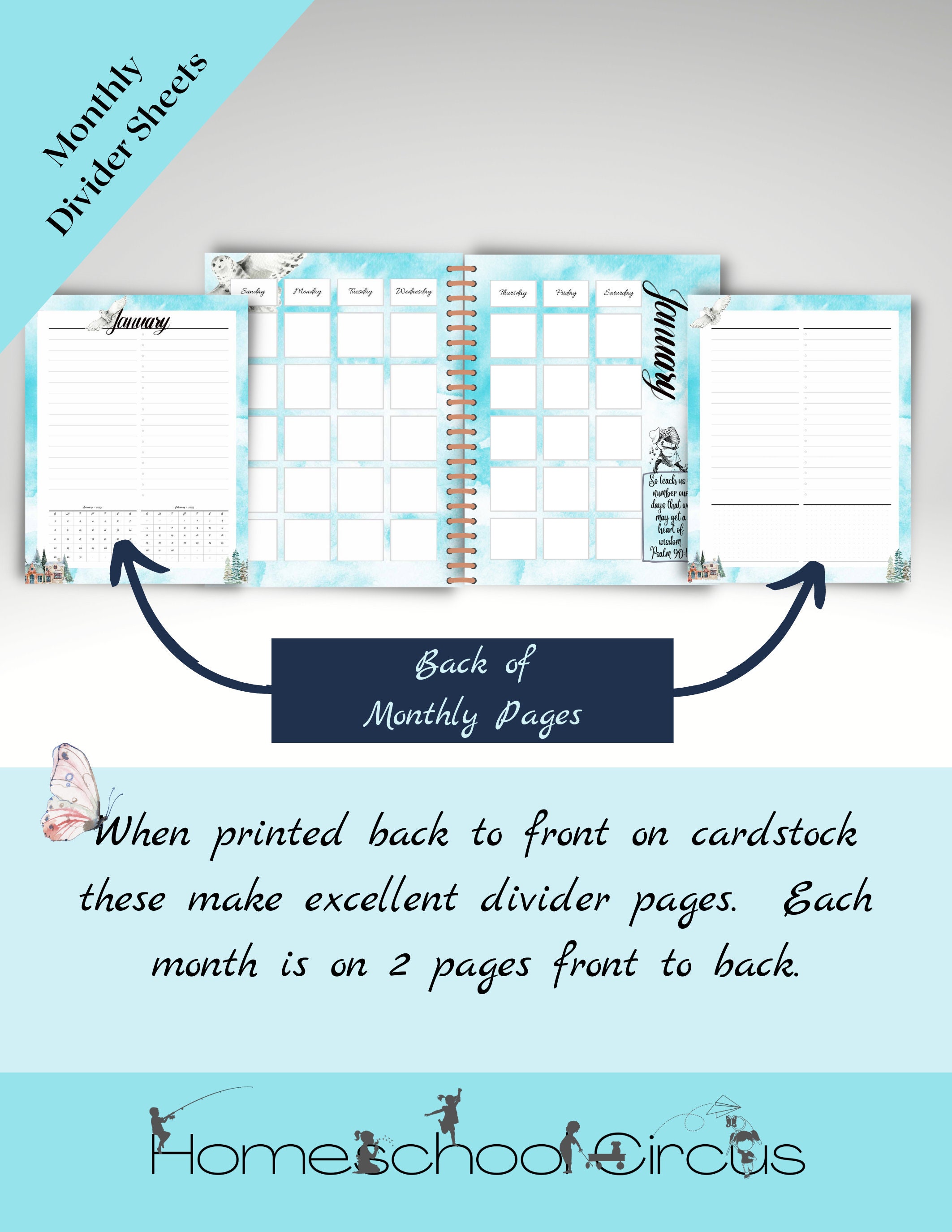 Un-dated Monthly Calendar Dividing Pages for a Planner Printable ...