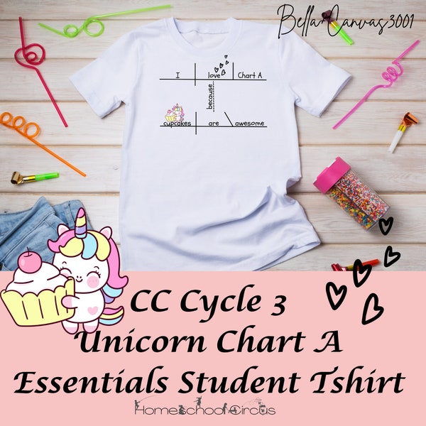 CC Essentials Student chart A sentence diagram unicorn cupcakes are awesome Bella+Canvas Youth Short Sleeve Tee