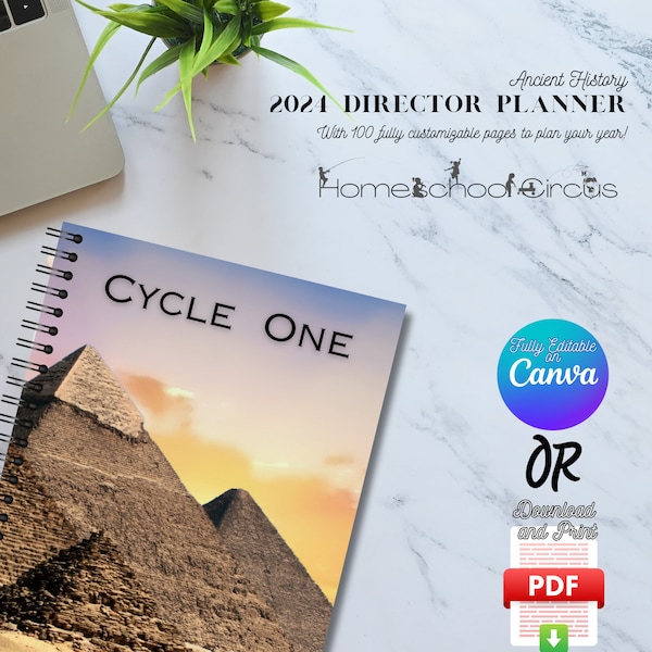 CC Director's Planner Cycle 1 Ancient History Themed Canva Template Download, Completely Editable with Canva OR download as a PDF!!