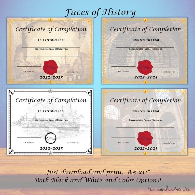 End of Year Certificates Foundations, Essentials, Faces of History