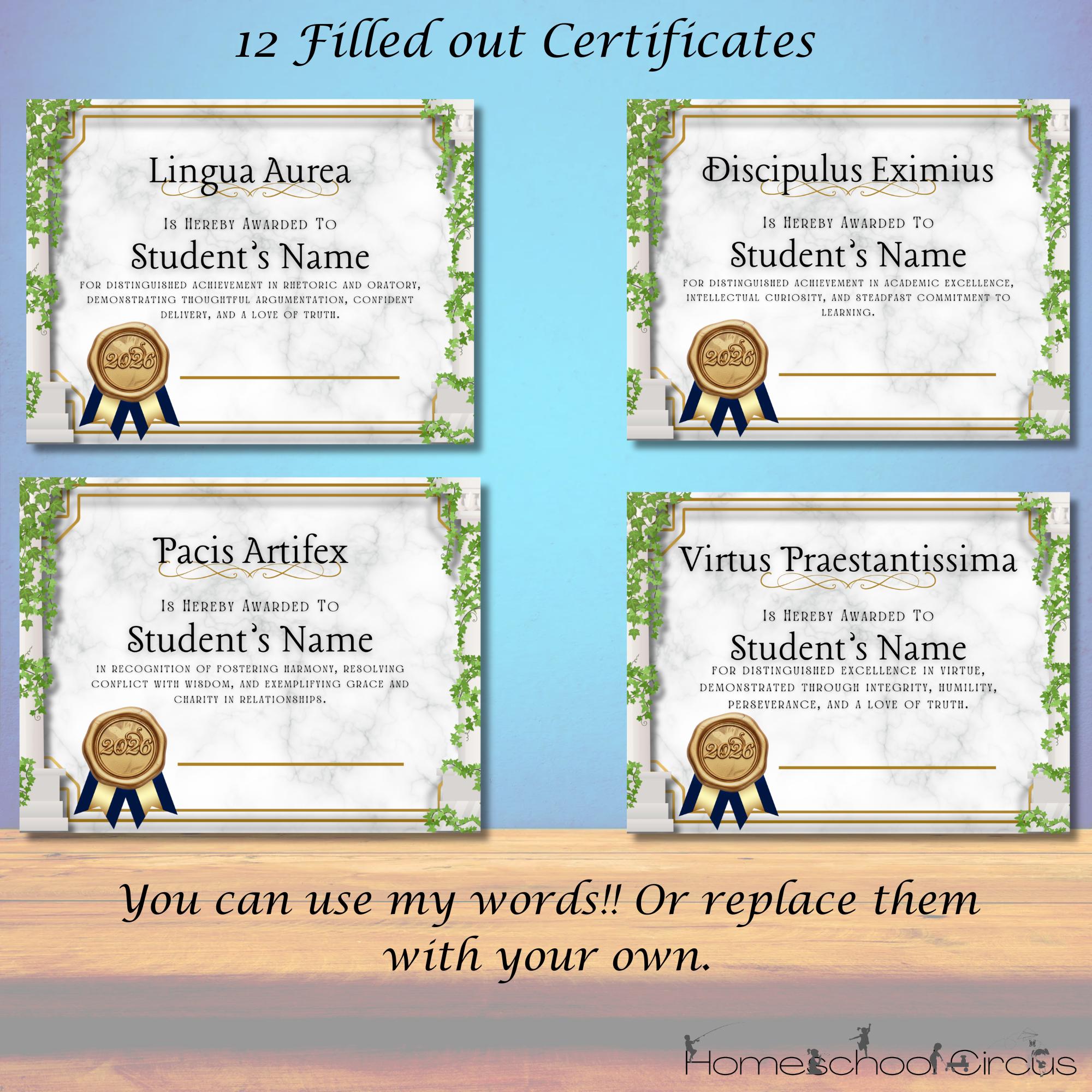 Latin Virtue Award Editable Canva Template Certificates – Classical ...