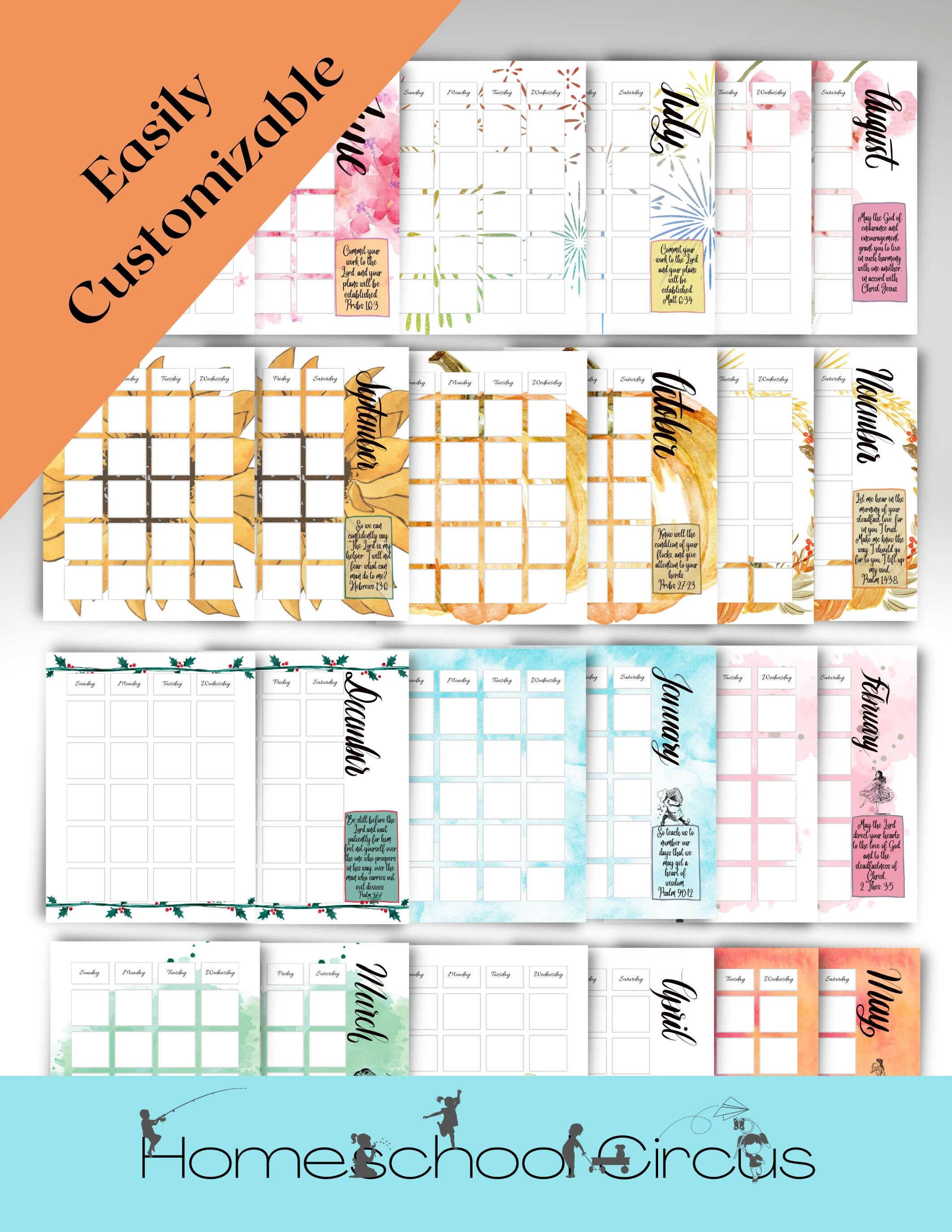 Undated Monthly Calendar Watercolor - Etsy