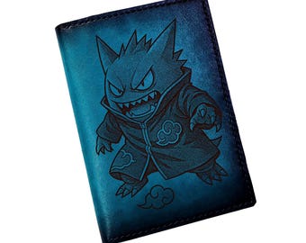 Gengar wizard leather handmade wallet, Gengar travel accessories, Custom gengar gifts