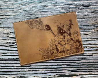 Benutzerdefinierte Leder handgefertigte Pass Brieftasche, Final Fantasy Leder Brieftasche, Vivi Black Mage Brieftasche, Gravur Leder FF Geschenk für Jungen