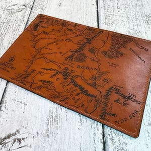 Handmade Leather Passport Holder – Middle Earth Map, Personalized Travel Wallet image 9