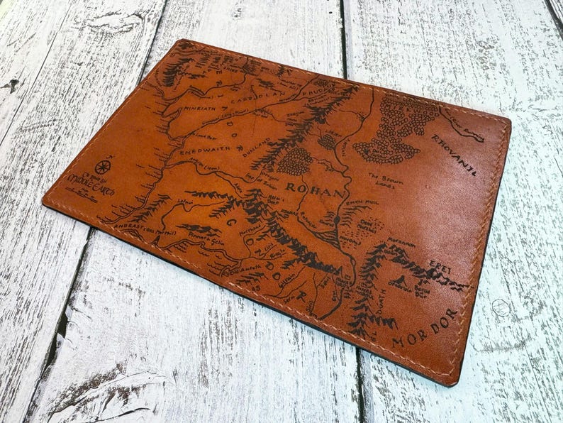 Handmade Leather Passport Holder – Middle Earth Map, Personalized Travel Wallet image 9