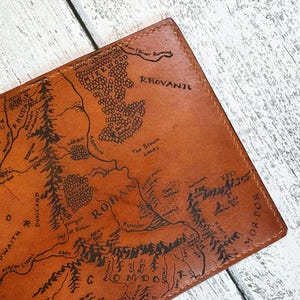 Handmade Leather Passport Holder – Middle Earth Map, Personalized Travel Wallet image 8