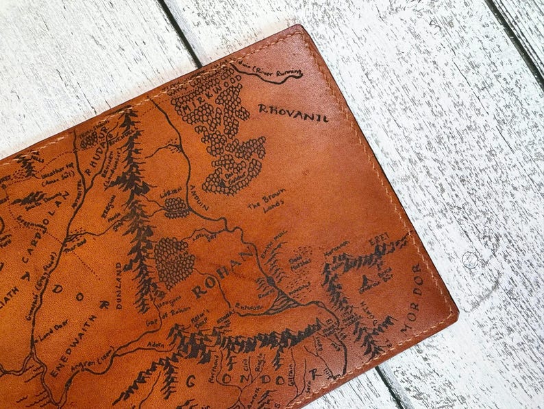 Handmade Leather Passport Holder – Middle Earth Map, Personalized Travel Wallet image 8