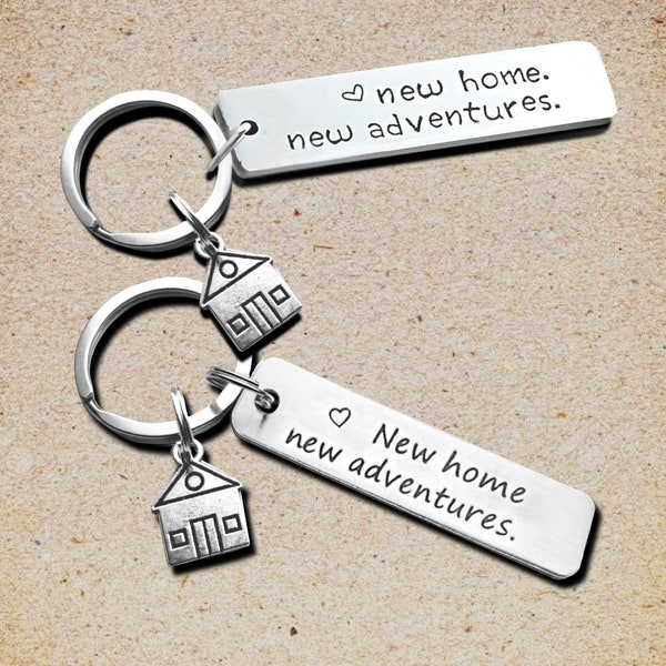 Personalized New Home Keychain, Housewarming Gift, Couples Home Gift, New Home, New Adventures New Memories, Home sweet home keychain,