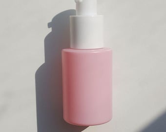 Pink Glass Pump Bottle: 1 oz Empty Cosmetic Packaging