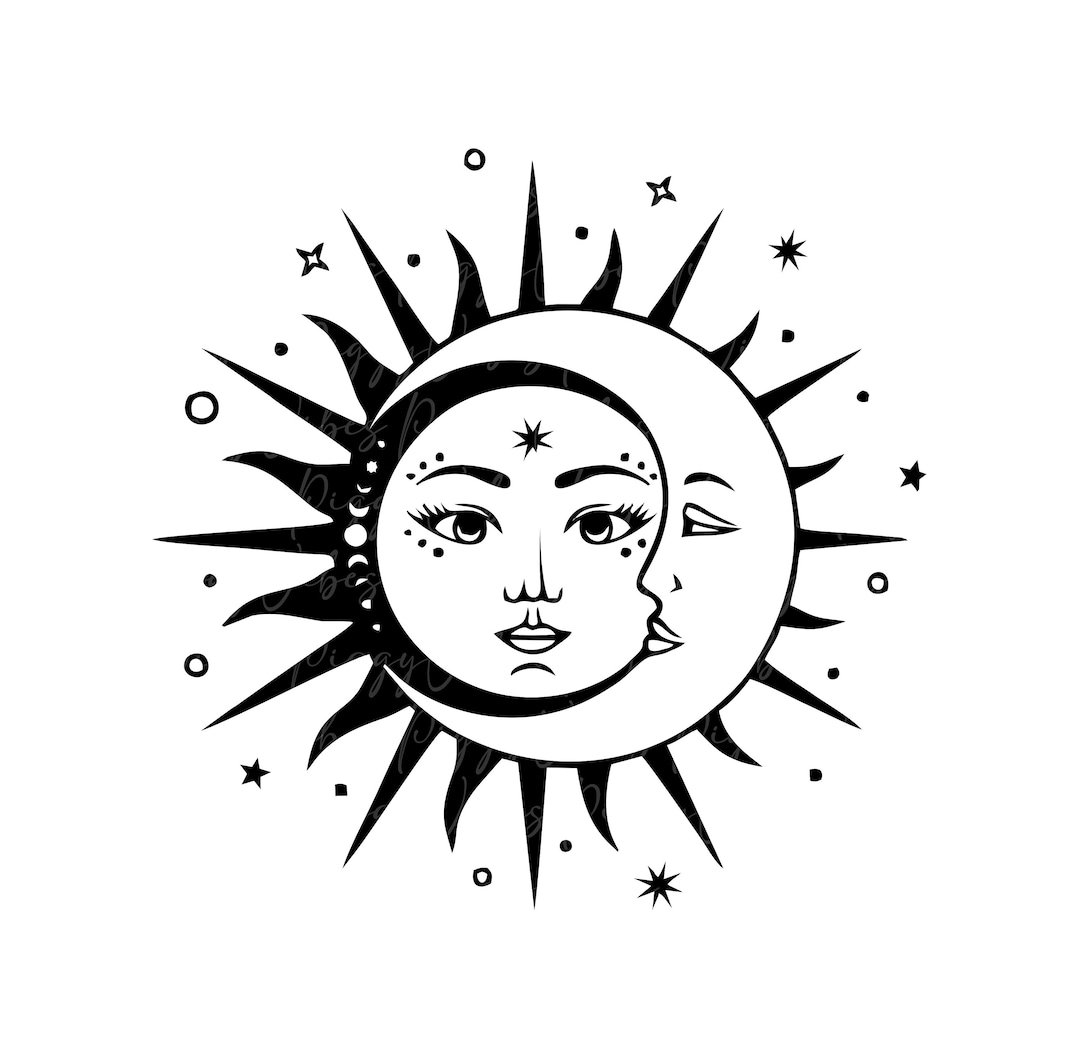 Sun and Moon Svg Boho Svg Celestial Svg Designs With Moon Etsy