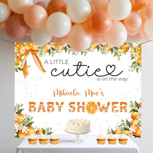 A Little Cutie Is On The Way Baby Shower Backdrop, Orange Baby Shower Party Decor, A Little Cutie Banner Decor, Cutie Theme Banner Editable