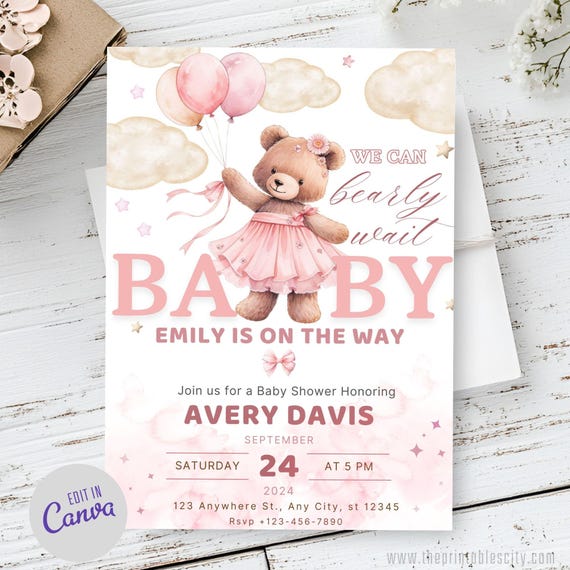 → View on Etsy: Editable Baby Shower Invitation for Girl, We Can Bearly Wait Invite, Pink Teddy Baby Shower, Bear Invitation Template for Girl, It's A Girl Editable Baby Shower Invitation for Girl, We Can Bearly Wait Invite, Pink Teddy Baby Shower, Bear Invitation Template for Girl, It's A Girl