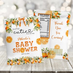 A Little Cutie Baby Shower Fruit Snacks Wrapper, Orange Baby Shower Favor, Citrus Baby Shower Editable Template, Little Cutie Is On The Way